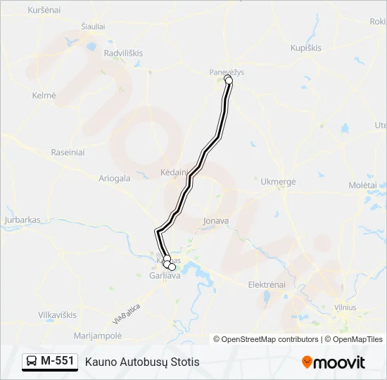 M-551 autobusas kelionės žemėlapis