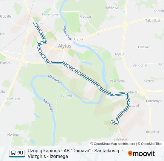 9U Bus Line Map