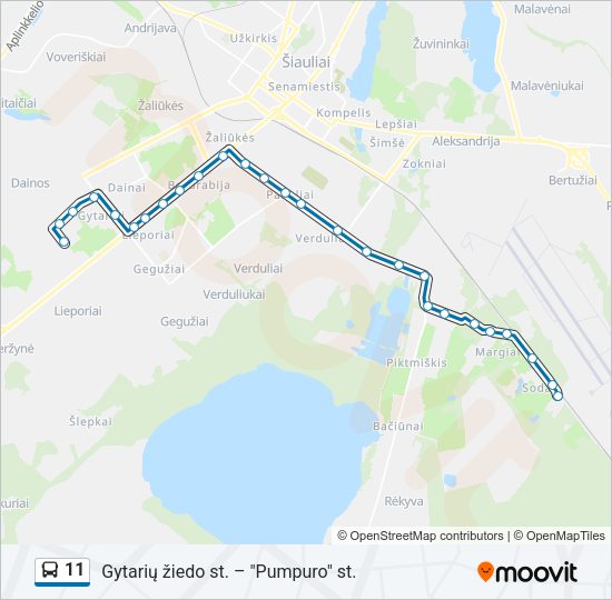 11 autobusas kelionės žemėlapis