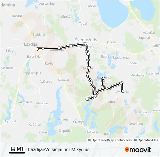 Автобус M1: карта маршрута