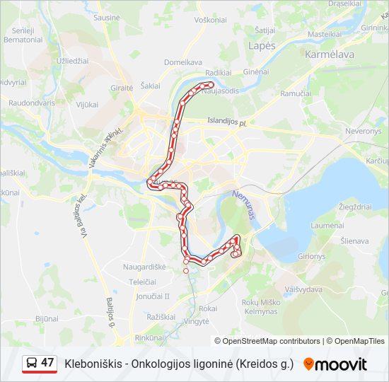 47 autobusas kelionės žemėlapis