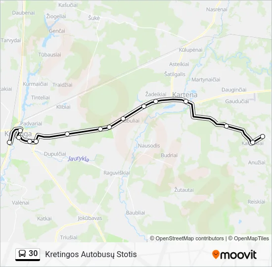 30 autobusas kelionės žemėlapis