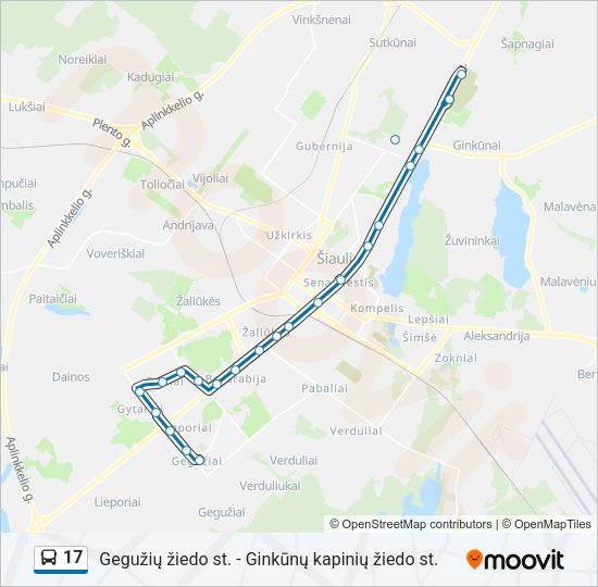 17 autobusas kelionės žemėlapis
