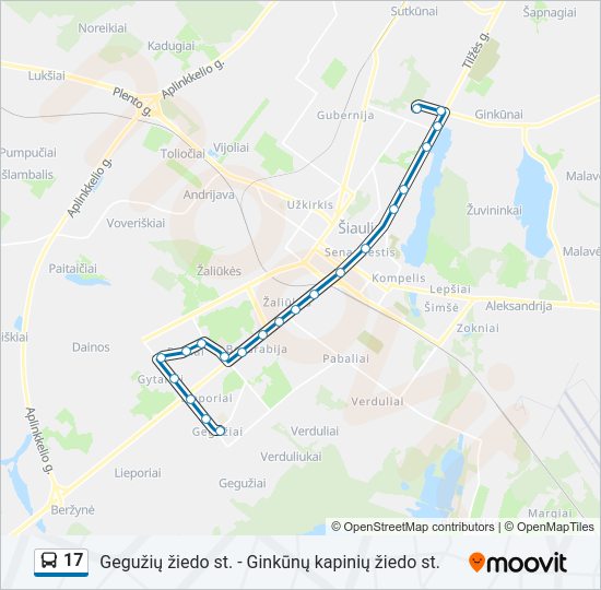 17 autobusas kelionės žemėlapis