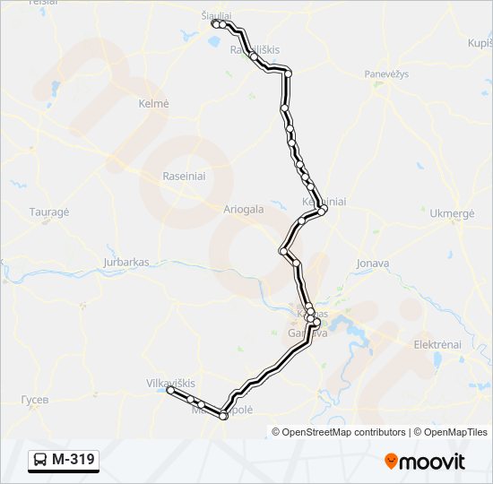 M-319 autobusas kelionės žemėlapis