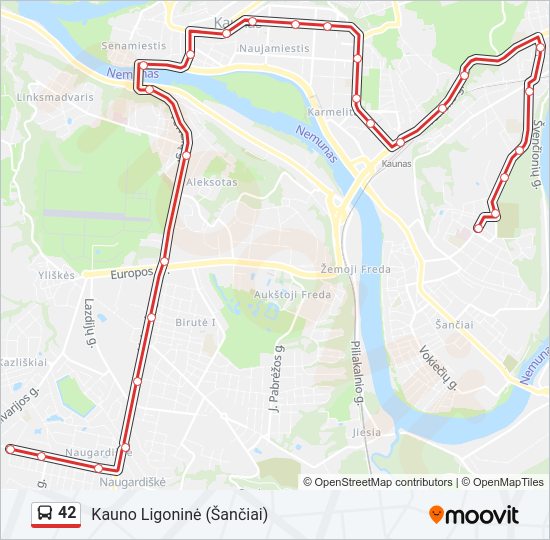 42 autobusas kelionės žemėlapis