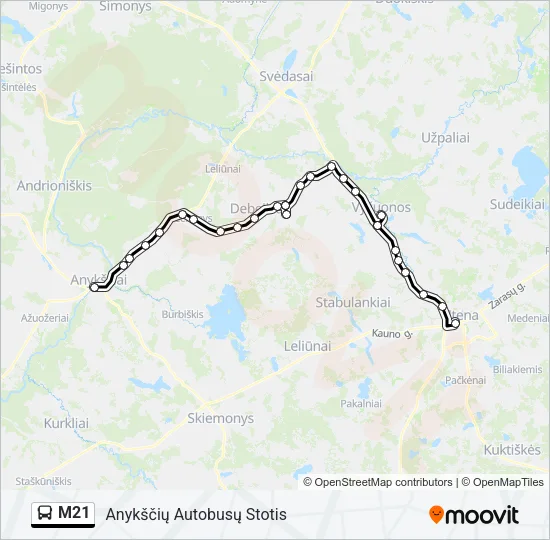 Автобус M21: карта маршрута