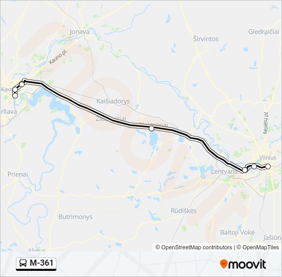 M-361 autobusas kelionės žemėlapis