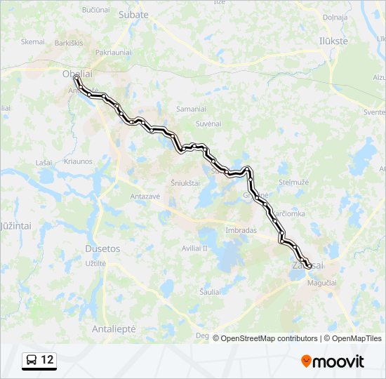 12 autobusas kelionės žemėlapis