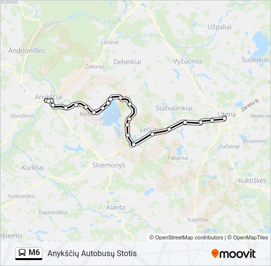 Автобус M6: карта маршрута