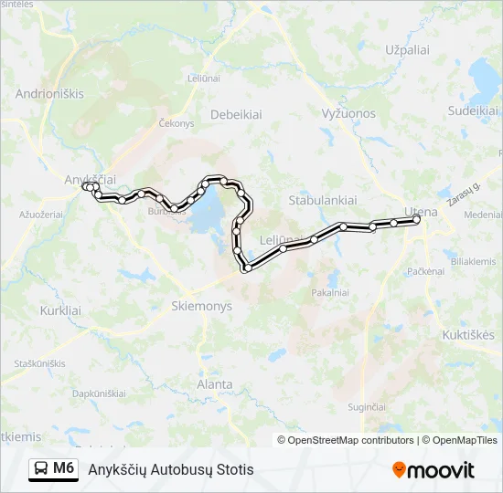 Автобус M6: карта маршрута