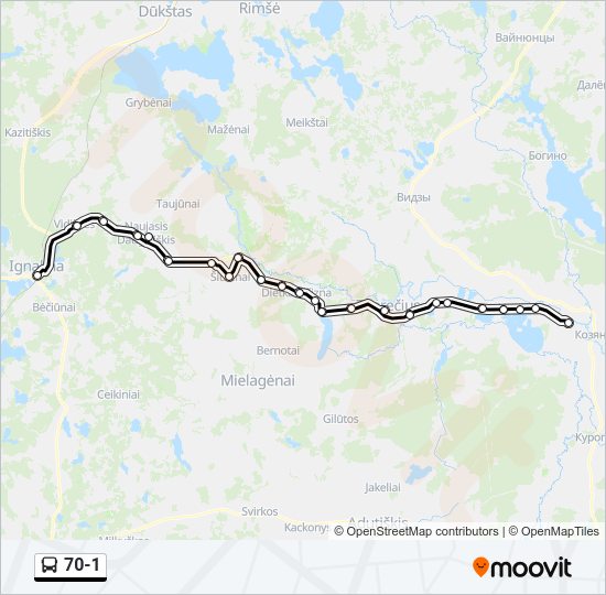 70-1 autobusas kelionės žemėlapis