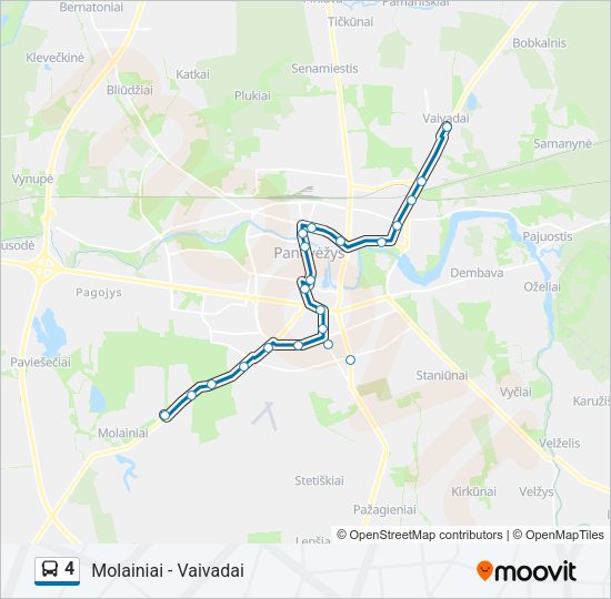 4 autobusas kelionės žemėlapis