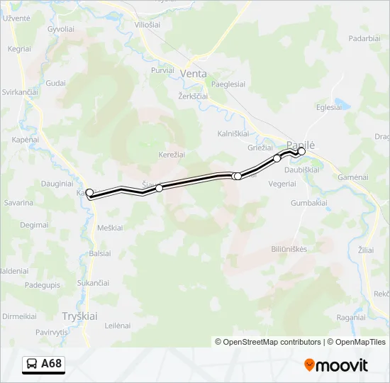 Автобус A68: карта маршрута