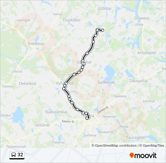 32 autobusas kelionės žemėlapis