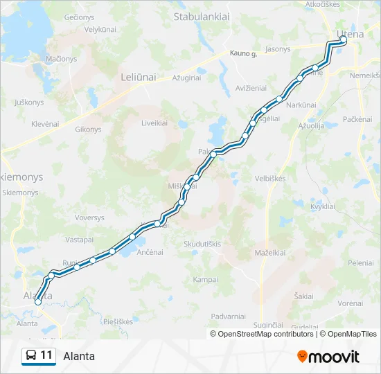 Автобус 11: карта маршрута