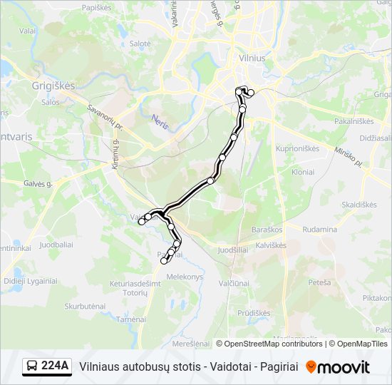 224A autobusas kelionės žemėlapis