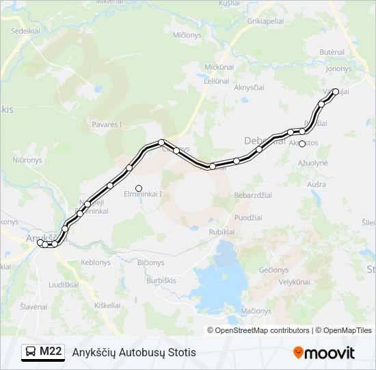 Автобус M22: карта маршрута