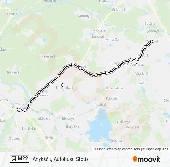 Автобус M22: карта маршрута