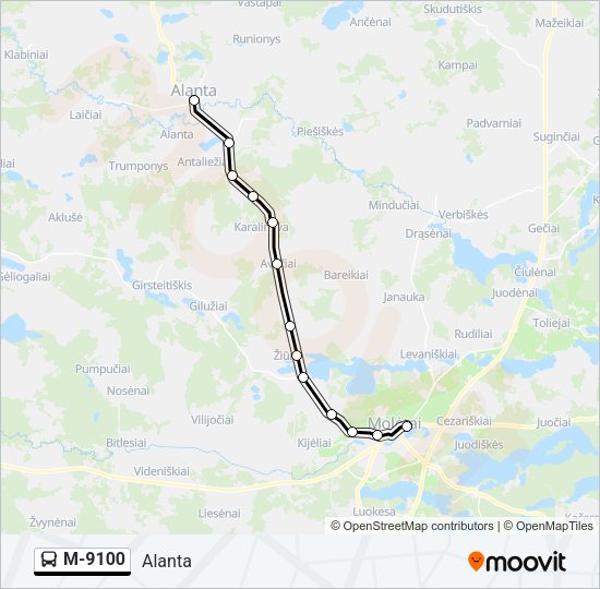 Автобус M-9100: карта маршрута