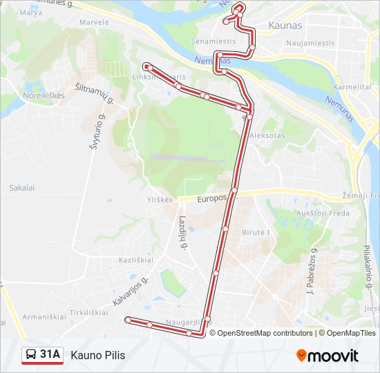 31A autobusas kelionės žemėlapis