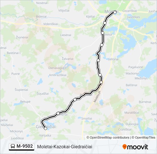 M-9502 autobusas kelionės žemėlapis