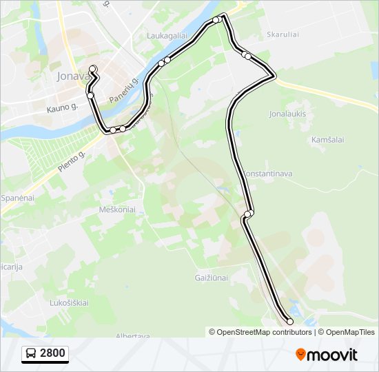 2800 autobusas kelionės žemėlapis