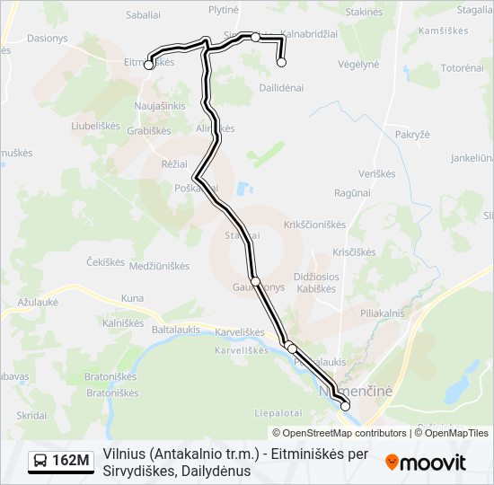 162M autobusas kelionės žemėlapis