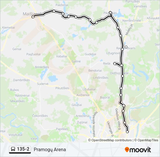 Автобус 135-2: карта маршрута