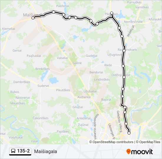Автобус 135-2: карта маршрута