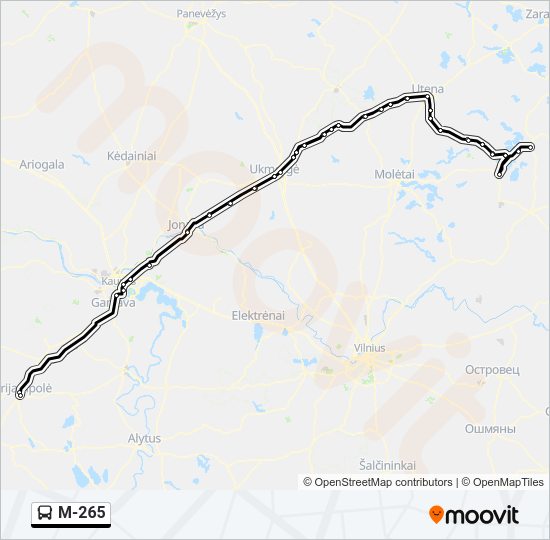 M-265 autobusas kelionės žemėlapis