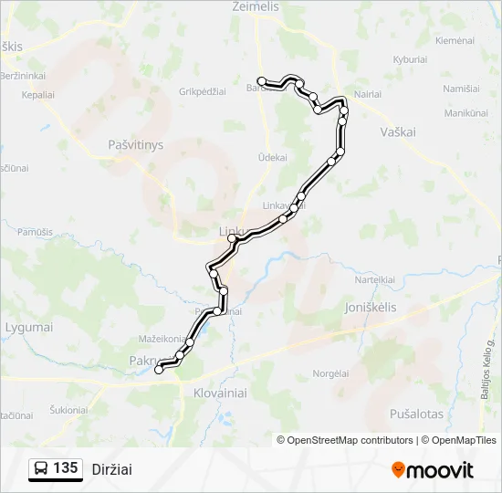 135 autobusas kelionės žemėlapis