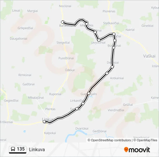 135 autobusas kelionės žemėlapis