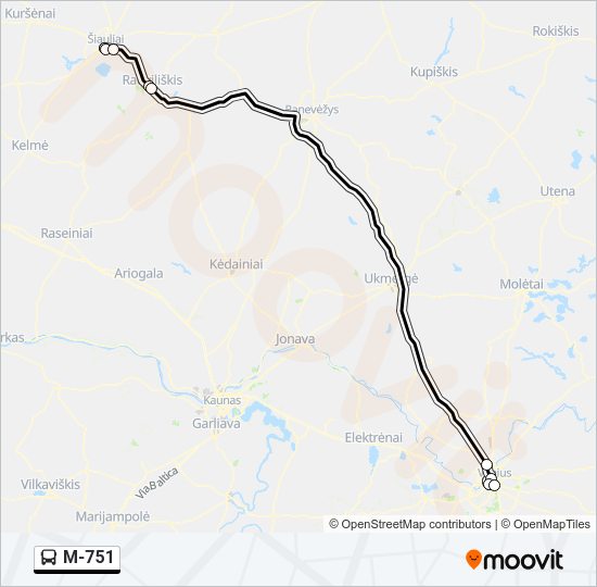 M-751 autobusas kelionės žemėlapis
