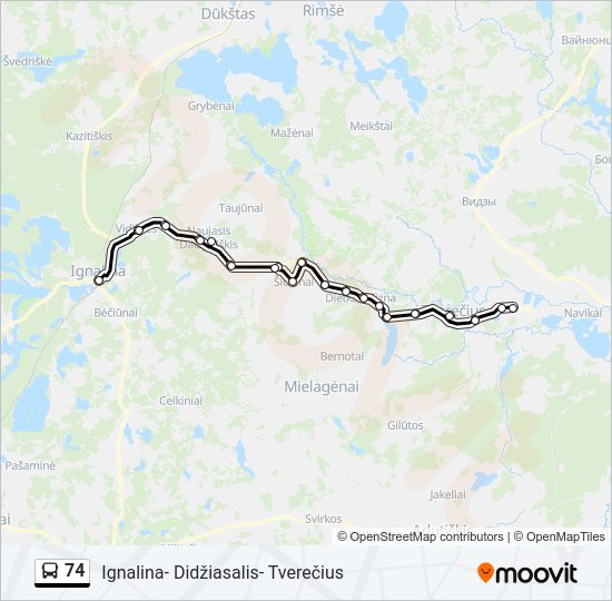 74 autobusas kelionės žemėlapis