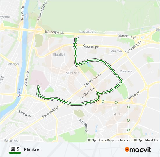 9 Troleibusas kelionės žemėlapis