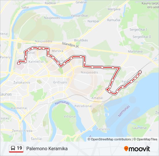 19 autobusas kelionės žemėlapis