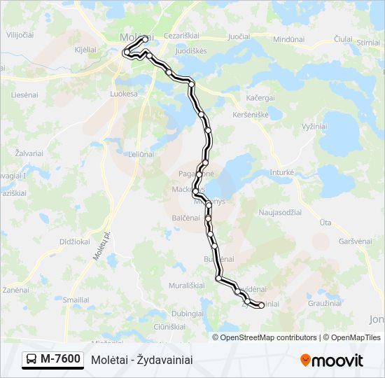 M-7600 autobusas kelionės žemėlapis