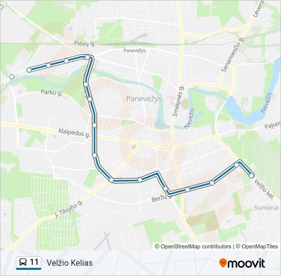 11 autobusas kelionės žemėlapis