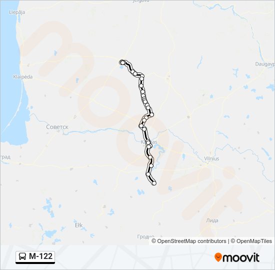 M-122 autobusas kelionės žemėlapis