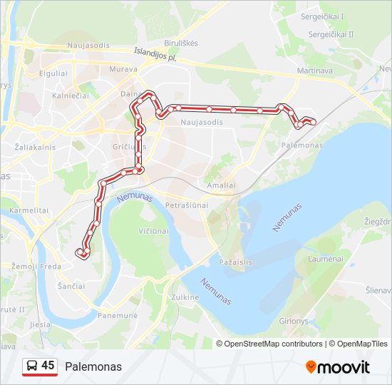 45 autobusas kelionės žemėlapis