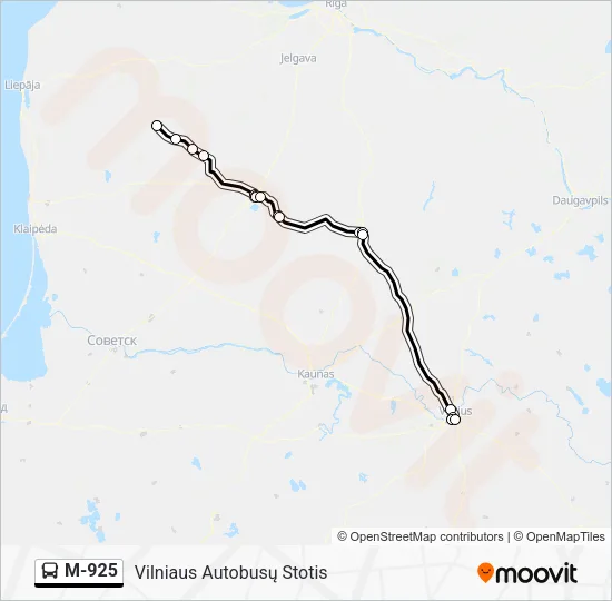 M-925 autobusas kelionės žemėlapis