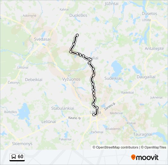 60 autobusas kelionės žemėlapis