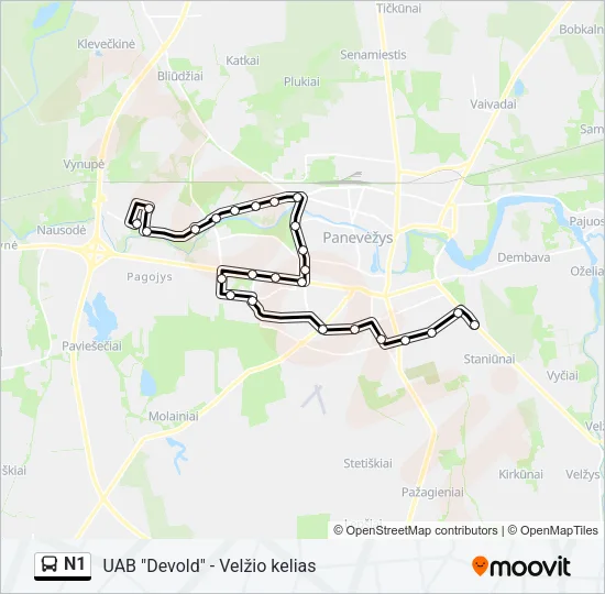 N1 Bus Line Map