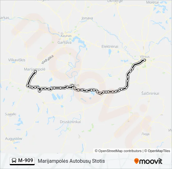 Автобус M-909: карта маршрута