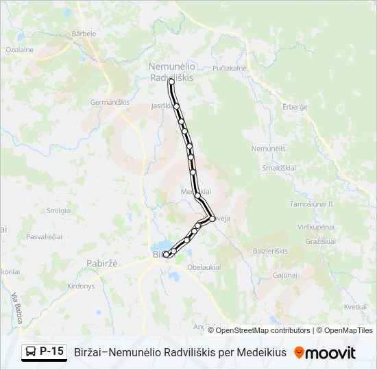 Автобус P-15: карта маршрута