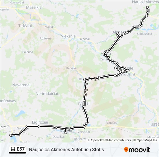 Автобус E57: карта маршрута