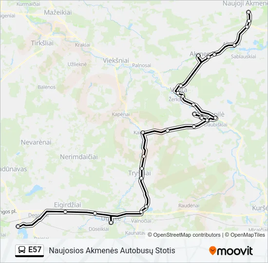 Автобус E57: карта маршрута