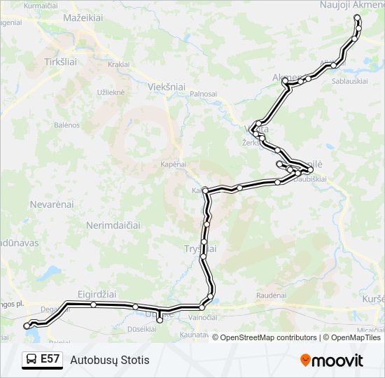 Автобус E57: карта маршрута