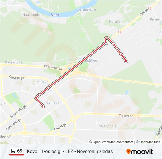 69 autobusas kelionės žemėlapis